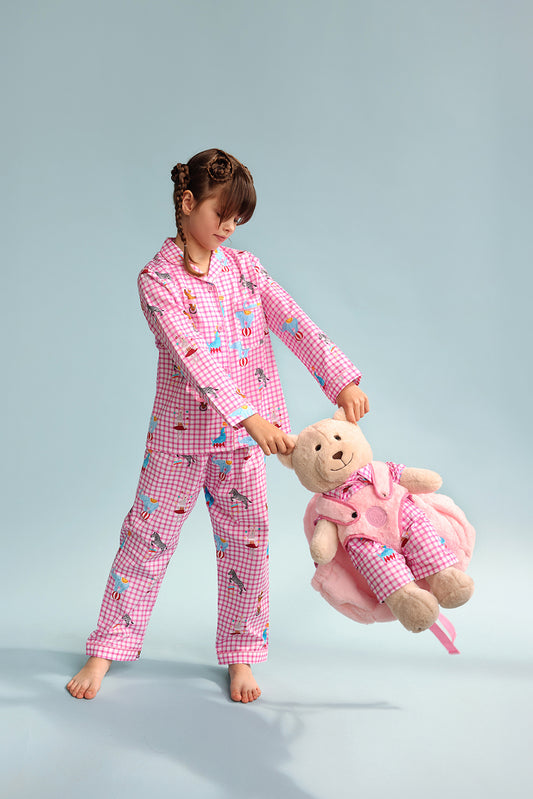 Pink Circus Sırt Çantalı Uyku Arkadaşlı Pijama Seti